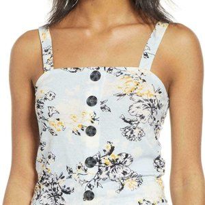 BP. Women Tank Top Faux Button Front Blue Floral